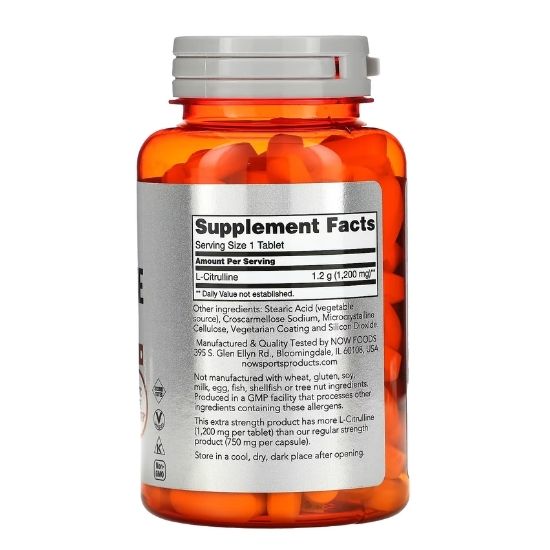 L-Citrulline, 1200mg (Extra Strength), 120 tablets, NOW Foods - Vitax.ro