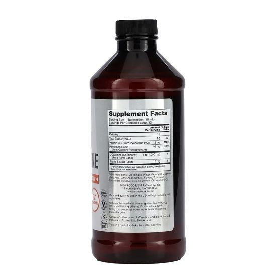 L-Carnitine Liquid, 1000mg Citrus Flavor, 473 ml, NOW Foods - Vitax.ro
