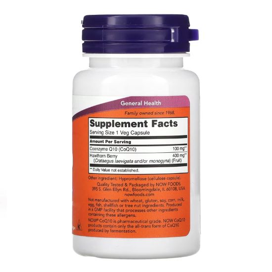 CoQ10 with Hawthorn Berry, 100mg, 30 vcaps, NOW Foods - Vitax.ro