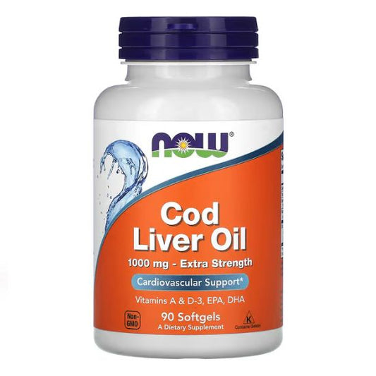 Cod Liver Oil, 1000mg Extra Strength, 90 softgels, NOW Foods - Vitax.ro