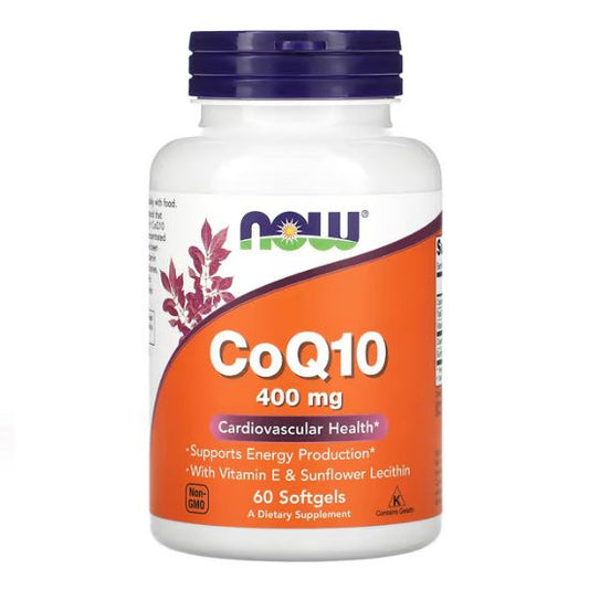 CoQ10 with Lecithin & Vitamin E, 400mg, 60 softgels, NOW Foods - Vitax.ro