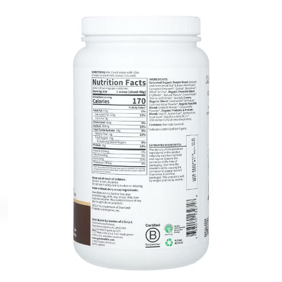 Organic Creamy Protein with Oatmilk, Chocolate Brownie, 920g, Garden of Life - Vitax.ro
