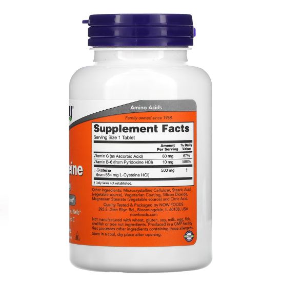L-Cysteine, 500mg, 100 tablets, NOW Foods - Vitax.ro