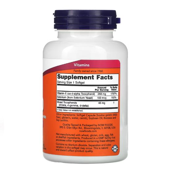 Vitamin E-400 IU with Selenium, 100 softgels, NOW Foods - Vitax.ro