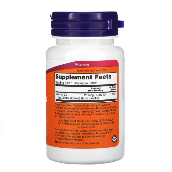 Vitamin D-3, 1000 IU (Chewable), 180 chewables, NOW Foods - Vitax.ro