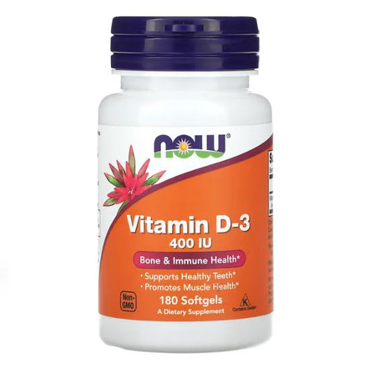 Vitamin D-3, 400 IU, 180 softgels, NOW Foods - Vitax.ro