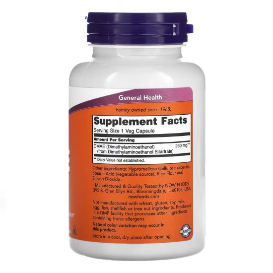 DMAE (Dimethylaminoethanol), 250mg, 100 vcaps, NOW Foods - Vitax.ro