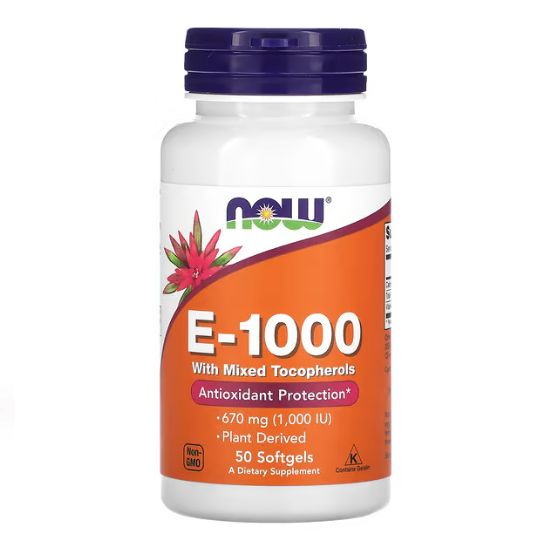 Vitamin E-1000, Natural (Mixed Tocopherols), 50 softgels, NOW Foods - Vitax.ro