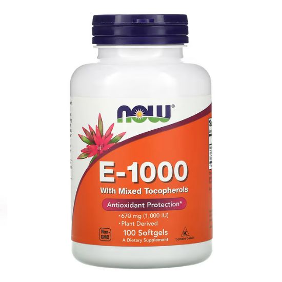 Vitamin E-1000, Natural (Mixed Tocopherols), 100 softgels, NOW Foods - Vitax.ro