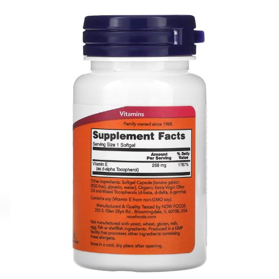 Vitamin E-400, Natural (Mixed Tocopherols), 50 softgels, NOW Foods - Vitax.ro