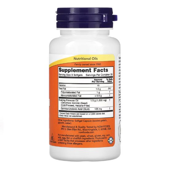 Evening Primrose Oil, 500mg, 100 softgels, NOW Foods - Vitax.ro