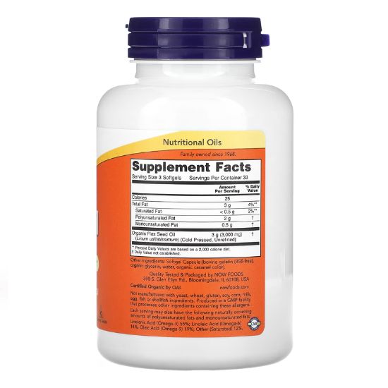 Flax Oil, 1000mg, 100 softgels, NOW Foods - Vitax.ro