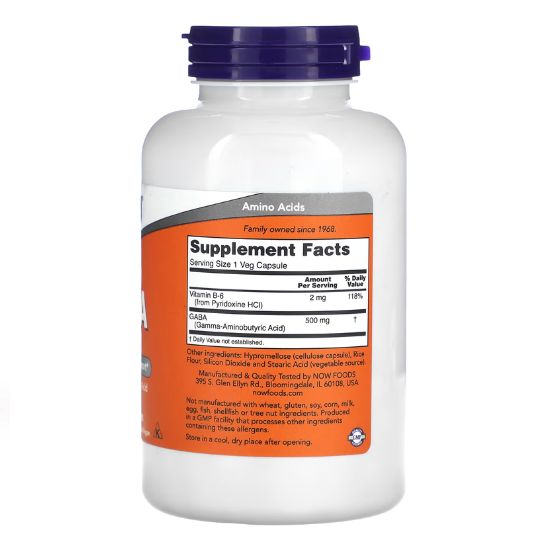 GABA with Vitamin B6, 500mg, 200 vcaps, NOW Foods - Vitax.ro