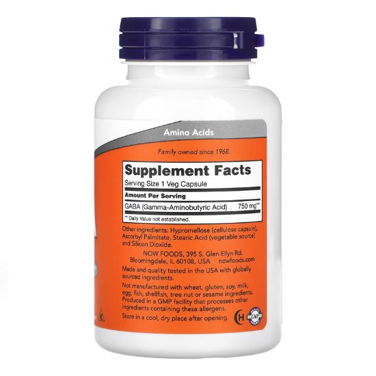 GABA, 750mg, 100 vcaps, NOW Foods - Vitax.ro