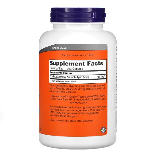 GABA, 750mg, 200 vcaps, NOW Foods - Vitax.ro