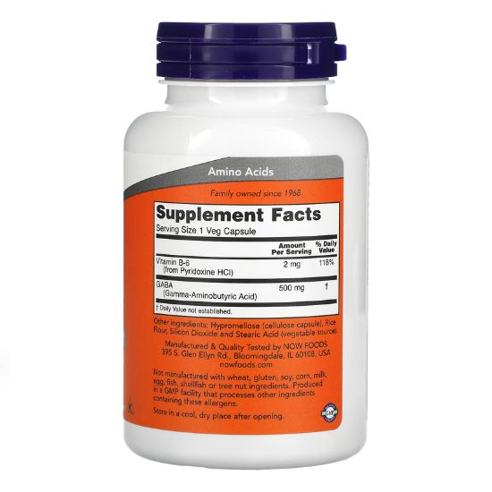 GABA with Vitamin B6, 500mg, 100 vcaps, NOW Foods - Vitax.ro