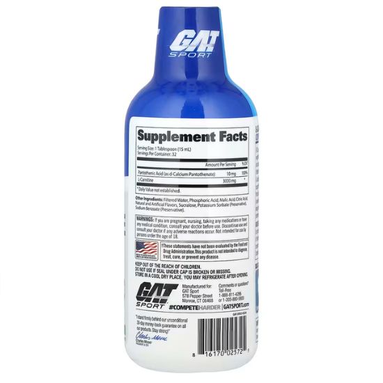 L-Carnitine 3000 Liquid, Green Apple, 473 ml, GAT - Vitax.ro