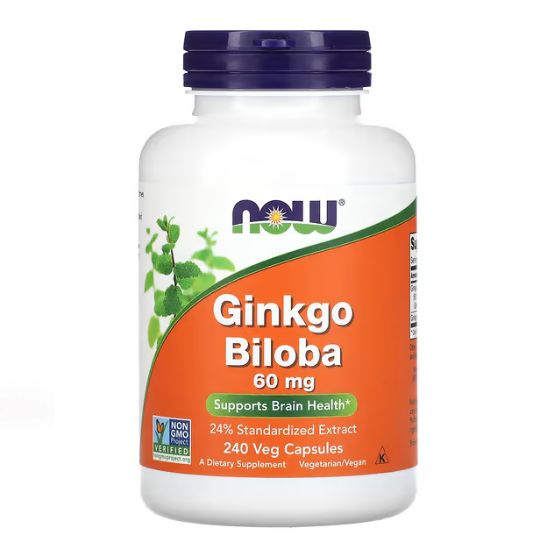 Ginkgo Biloba, 60mg, 240 vcaps, NOW Foods - Vitax.ro