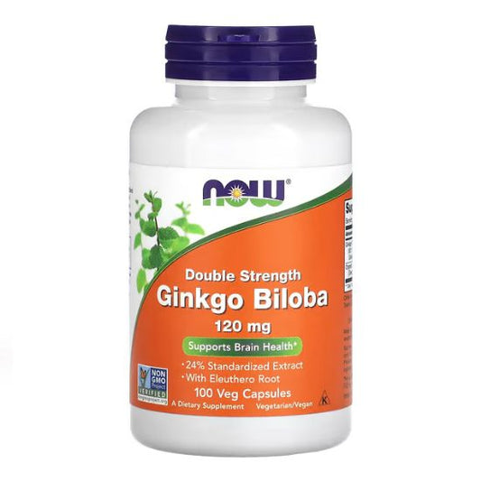 Ginkgo Biloba Double Strength, 120mg, 100 vcaps, NOW Foods - Vitax.ro