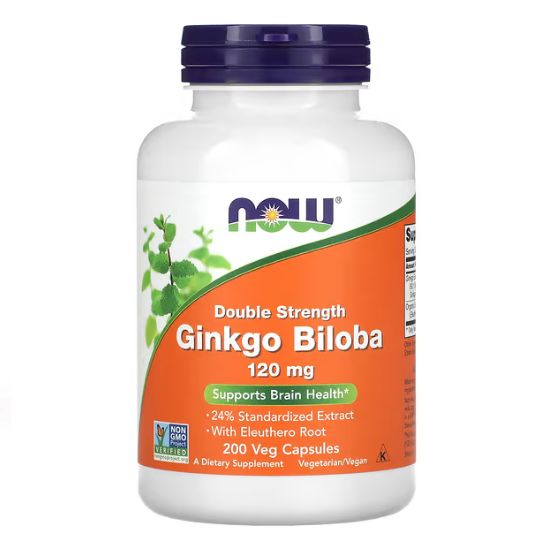 Ginkgo Biloba Double Strength, 120mg, 200 vcaps, NOW Foods - Vitax.ro