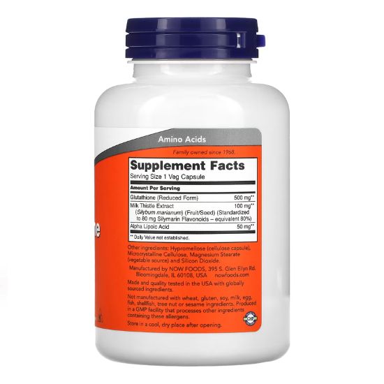 Glutathione, 500mg, 120 vcaps, NOW Foods - Vitax.ro