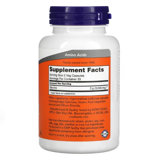 Glycine, 1000mg, 100 vcaps, NOW Foods - Vitax.ro