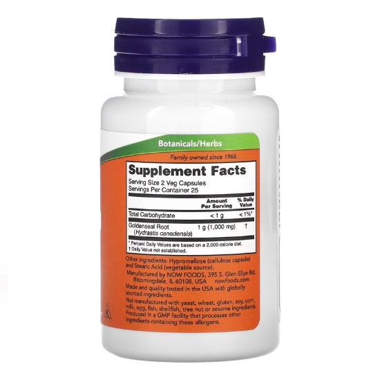 Goldenseal Root, 500mg, 50 vcaps, NOW Foods - Vitax.ro