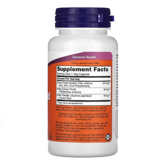 Grape Seed, 250mg Extra Strength, 90 vcaps, NOW Foods - Vitax.ro