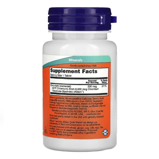 GTF Chromium, 200mcg, 100 tablets, NOW Foods - Vitax.ro