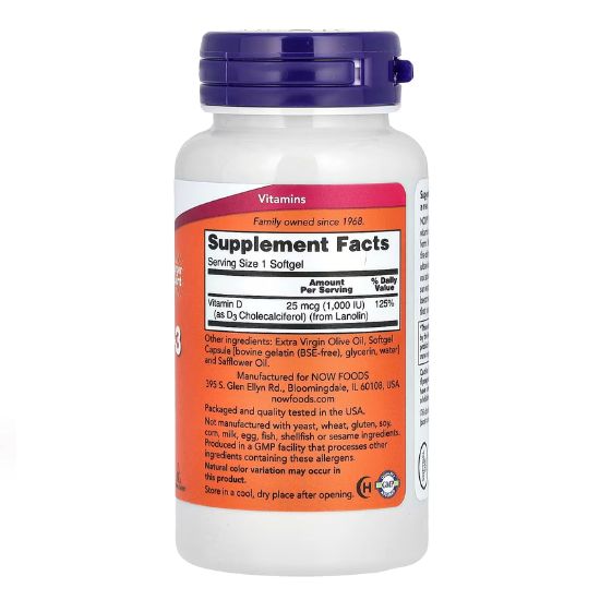 Vitamin D-3, 1000 IU, 360 softgels, NOW Foods - Vitax.ro