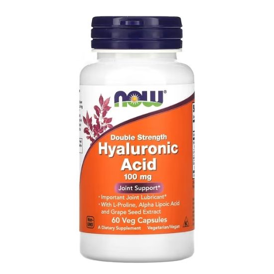 Hyaluronic Acid, 100mg Double Strength, 60 vcaps, NOW Foods - Vitax.ro