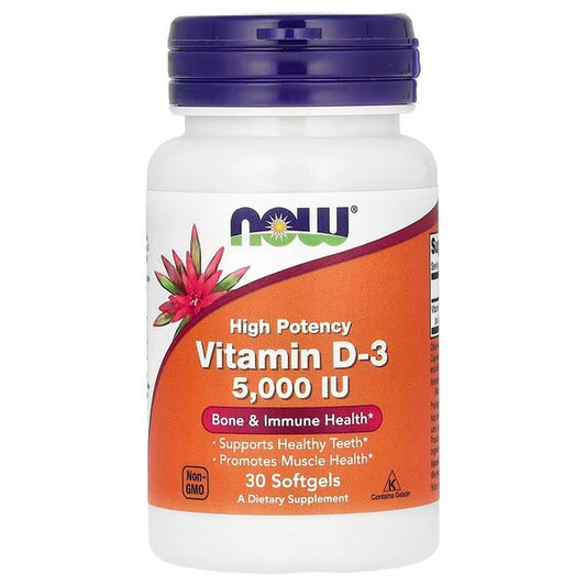 Vitamin D-3, 5000 IU, 30 softgels, NOW Foods - Vitax.ro