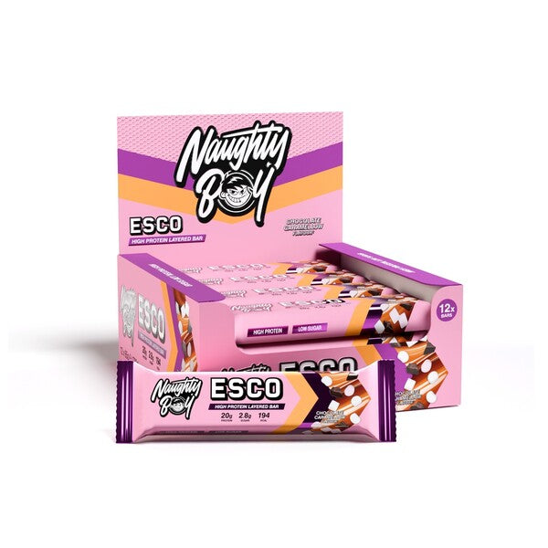 ESCO Protein Bar, Chocolate Caramellow, 12 x 65g, Naughty Boy - Vitax.ro