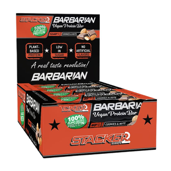 Barbarian Vegan Protein Bar, Cookies & Nuts, 12 x 40g, Stacker2 Europe - Vitax.ro