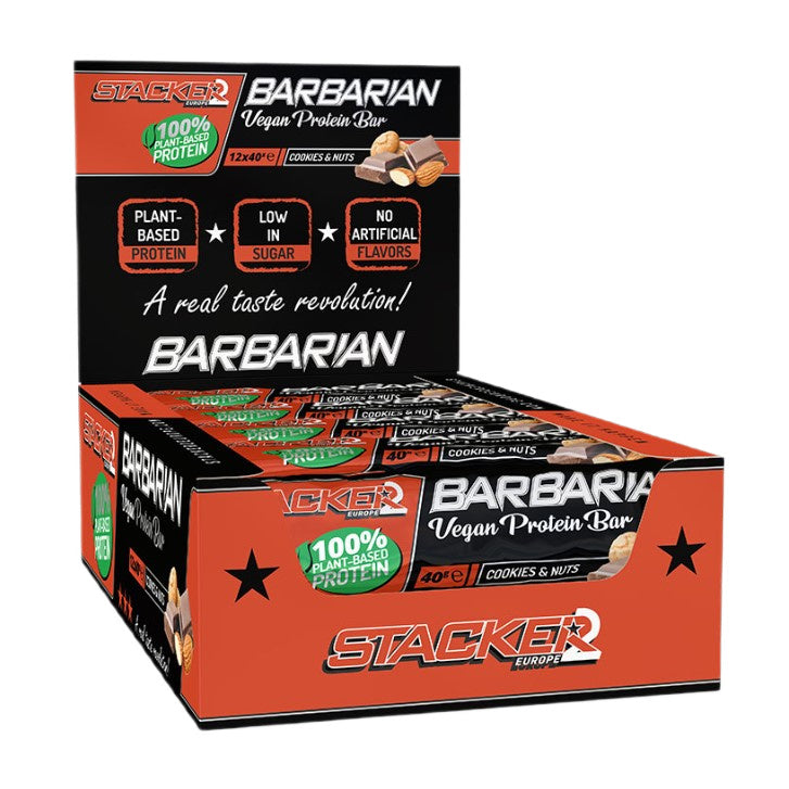 Barbarian Vegan Protein Bar, Cookies & Nuts, 12 x 40g, Stacker2 Europe - Vitax.ro