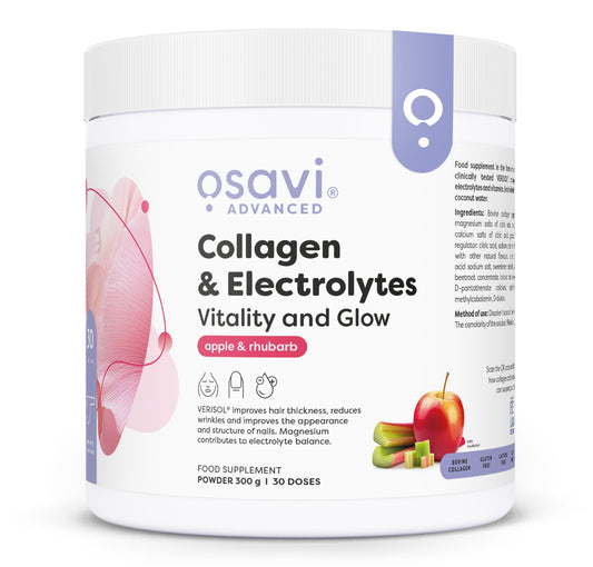 Collagen Electrolytes Vitality and Glow, Apple & Rhubarb, 300g, Osavi - Vitax.ro