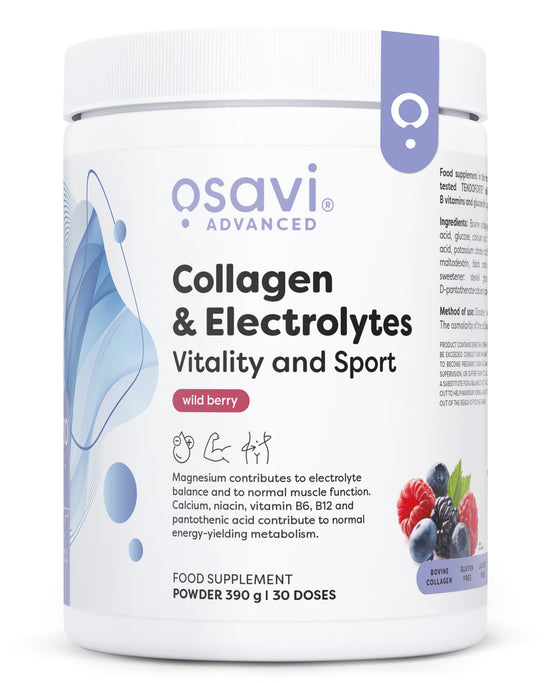 Collagen Electrolytes Vitality and Sport, Wild Berry, 390g, Osavi - Vitax.ro