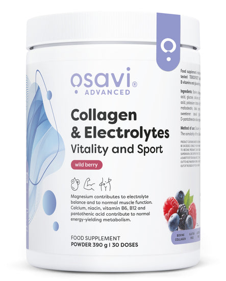 Collagen Electrolytes Vitality and Sport, Wild Berry, 390g, Osavi - Vitax.ro