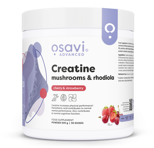 Creatine, Mushrooms & Rhodiola, Cherry & Strawberry, 300g, Osavi - Vitax.ro