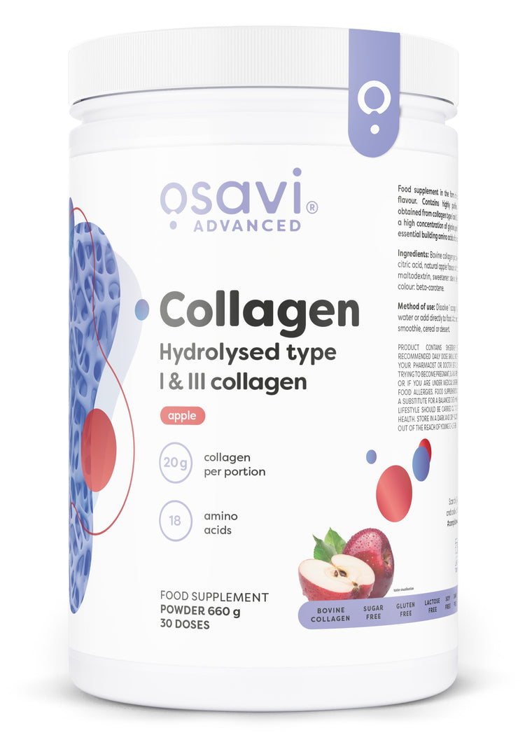 Collagen Hydrolysed Type I & III, Apple, 660g, Osavi - Vitax.ro
