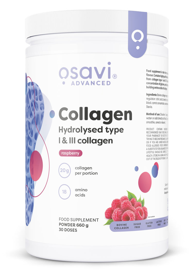 Collagen Hydrolysed Type I & III, Raspberry, 660g, Osavi - Vitax.ro