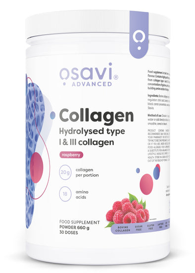 Collagen Hydrolysed Type I & III, Raspberry, 660g, Osavi - Vitax.ro