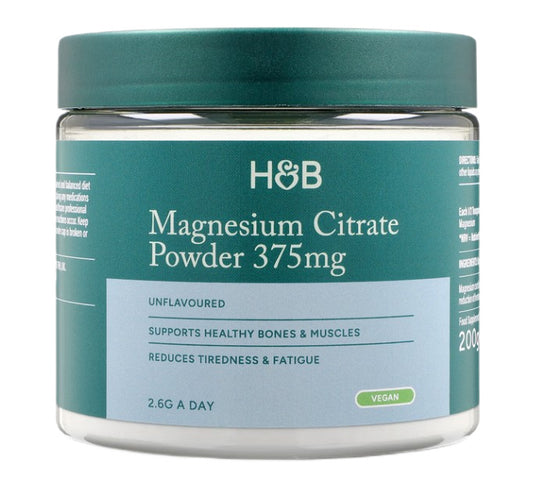 Magnesium Citrate Powder, 375mg (Unflavored), 200g, Holland & Barrett - Vitax.ro
