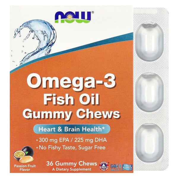 Omega-3 Fish Oil Gummy Chews, Passion Fruit, 36 chews, NOW Foods - Vitax.ro