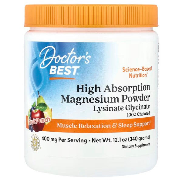High Absorption Magnesium Powder, Fruit Punch, 340g, Doctor's Best - Vitax.ro