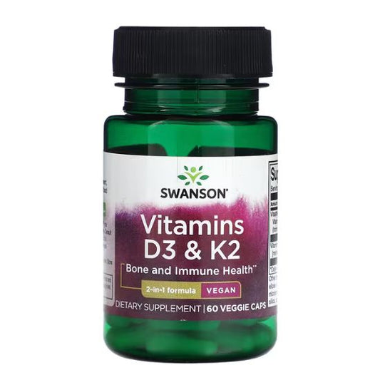 Vitamins D3 & K2, 50mcg & 75mcg, 60 vcaps, Swanson - Vitax.ro