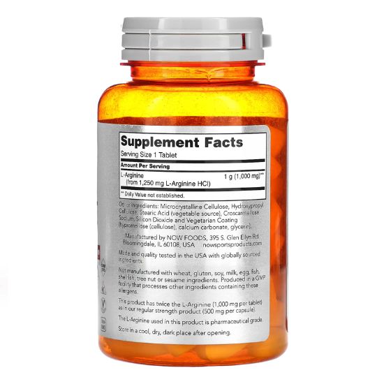 L-Arginine, 1000mg, 60 tablets, NOW Foods - Vitax.ro