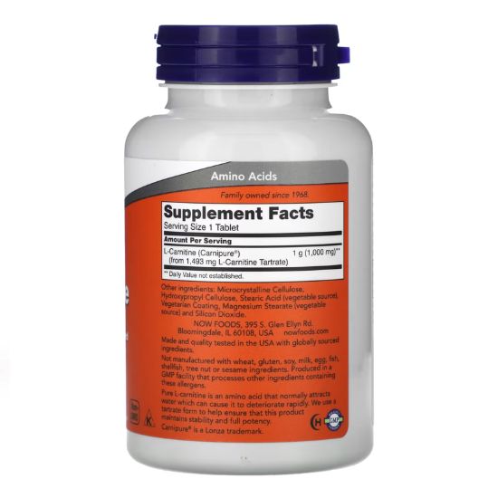 L-Carnitine, 1000mg, 50 tabs, NOW Foods - Vitax.ro