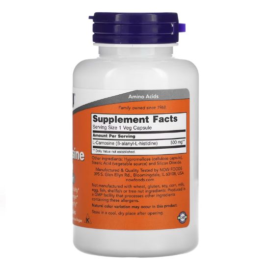 L-Carnosine, 500mg, 100 vcaps, NOW Foods - Vitax.ro