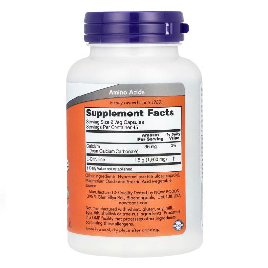 L-Citrulline, 750mg, 90 vcaps, NOW Foods - Vitax.ro